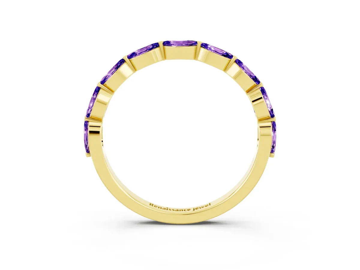 Marquise Tanzanite Half Eternity Band with Prong Setting Yellow gold