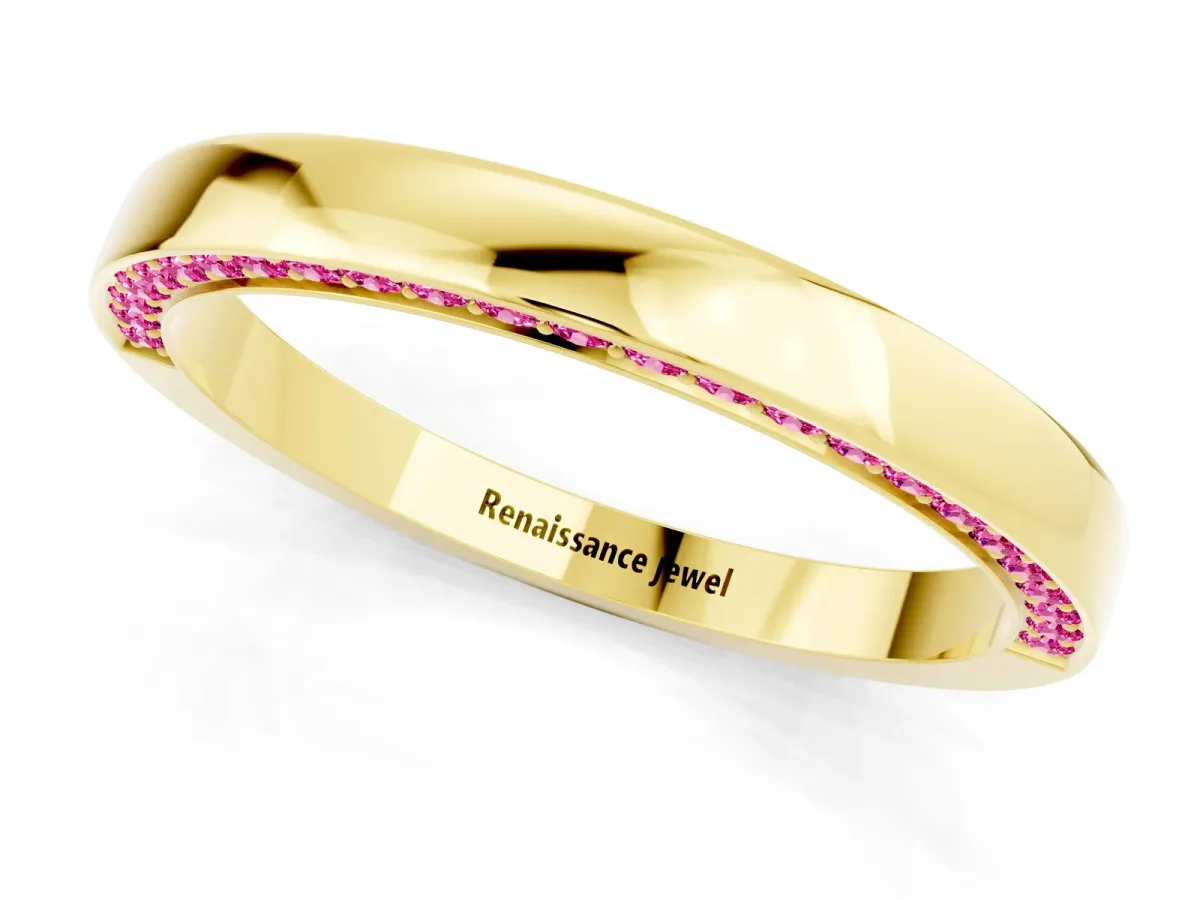 Pavé Round Pink Sapphire Channel Set Band Yellow gold