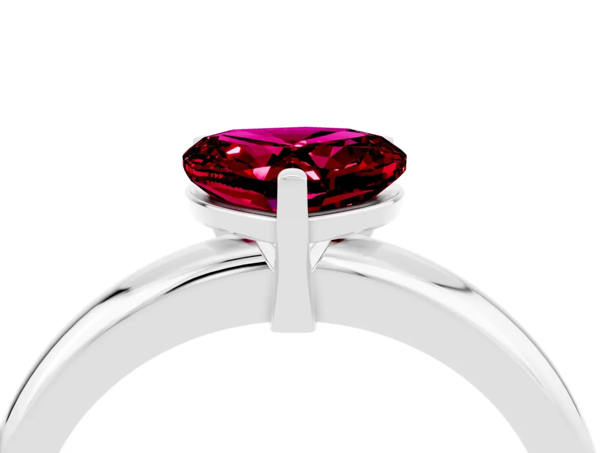 Heart Cut Garnet Solitaire Engagement Ring with Round Band and Four-Prong Setting Silver
