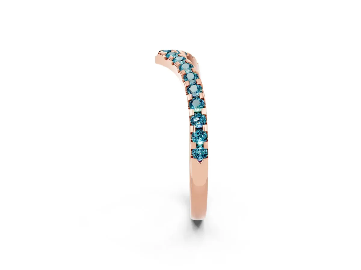 Pavé Round Blue Topaz Chevron Band with Shared Prong Setting Rose gold