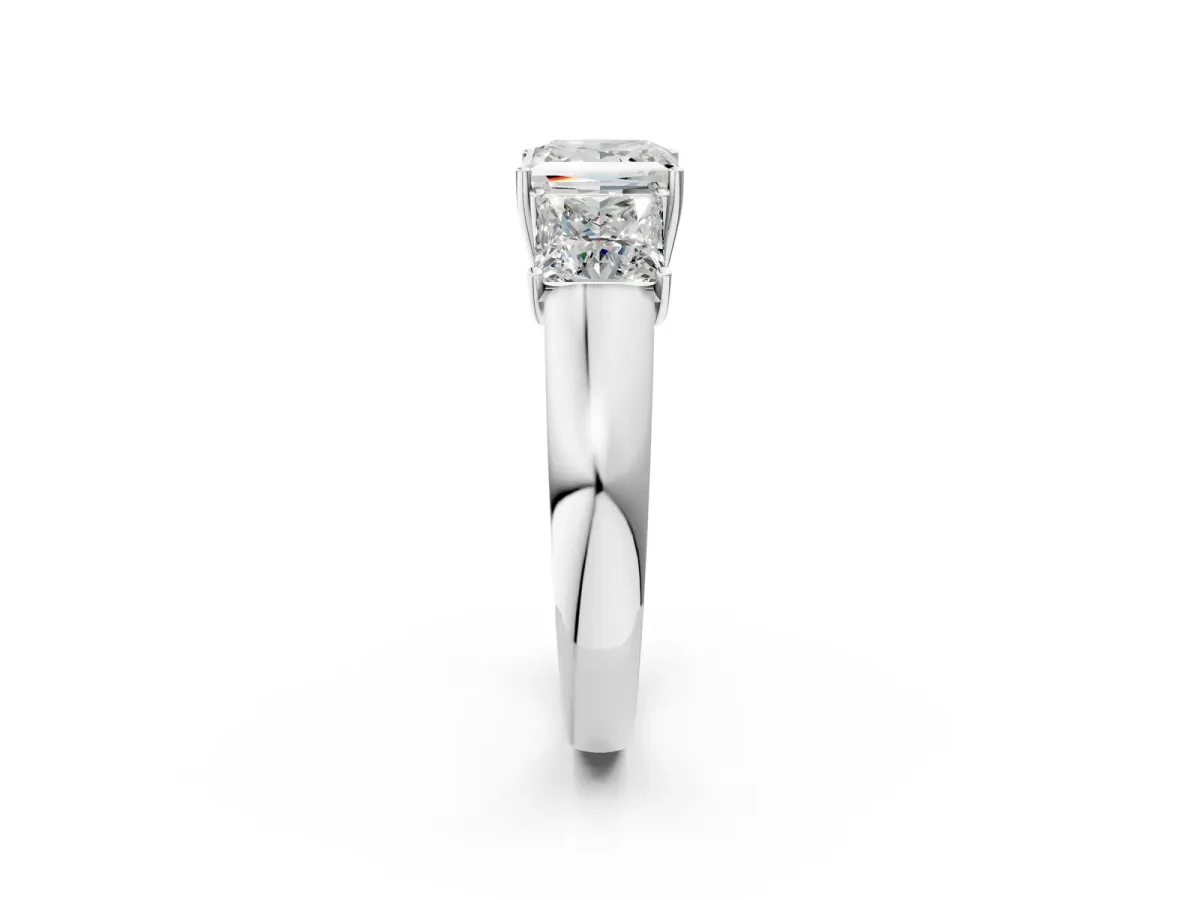 Three-Stone Princess Cut Cut Diamond Ring with Prong Setting and Classic Band White gold