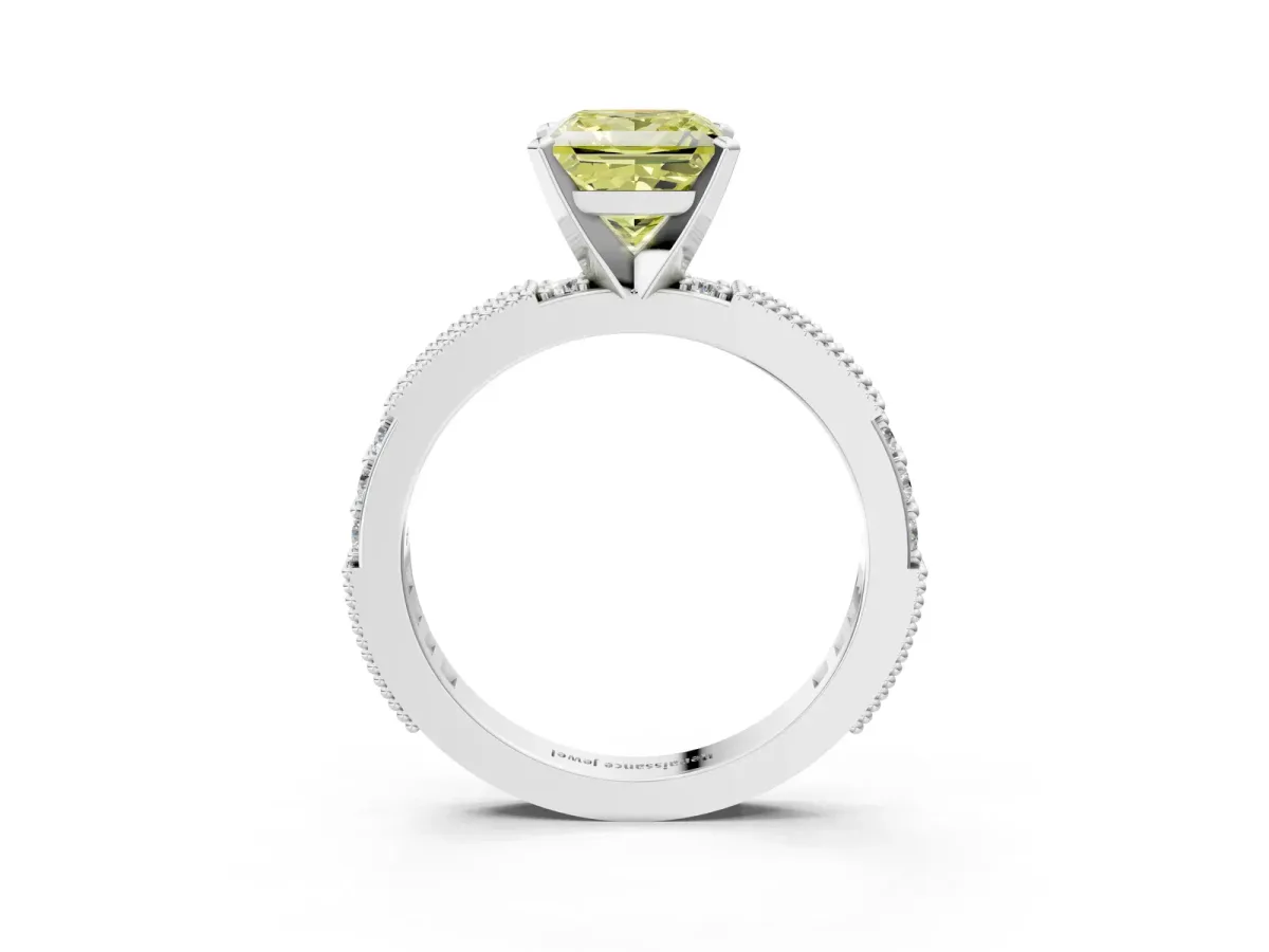 Fancy Yellow Princess Cut Solitaire with Pavé Band and Four-Prong Setting Silver