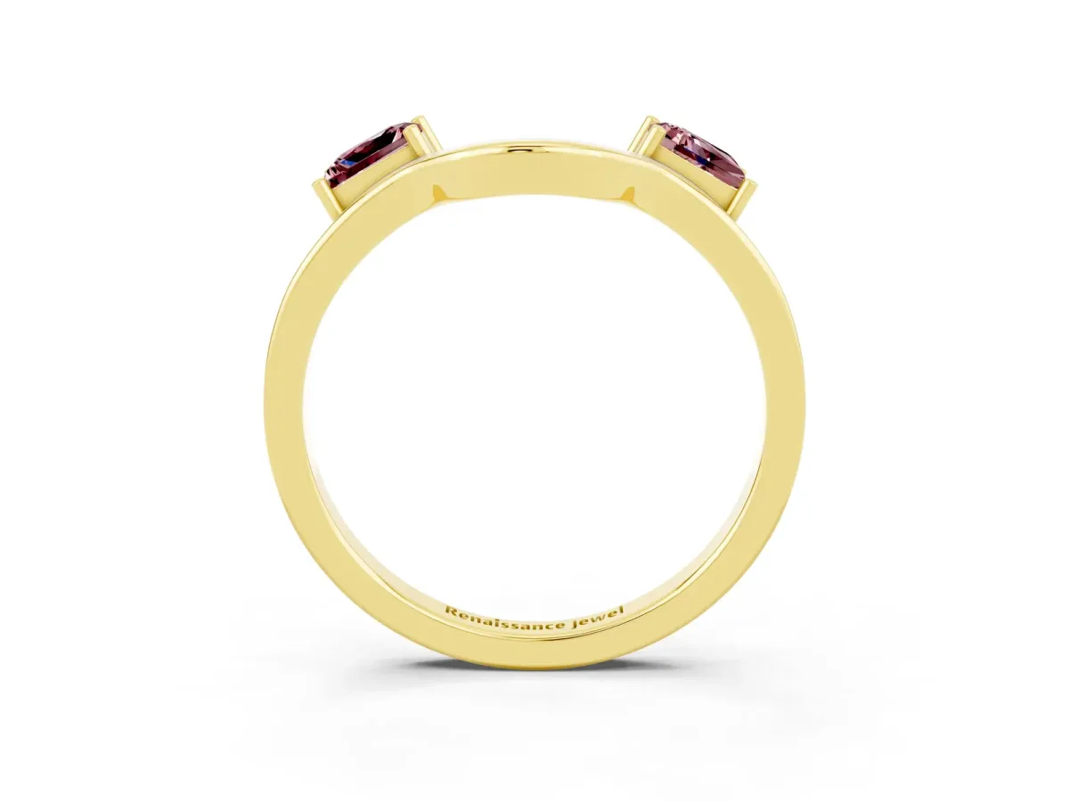 Princess Cut Morganite Two-Stone Open Band Ring with Four-Prong Setting Yellow gold