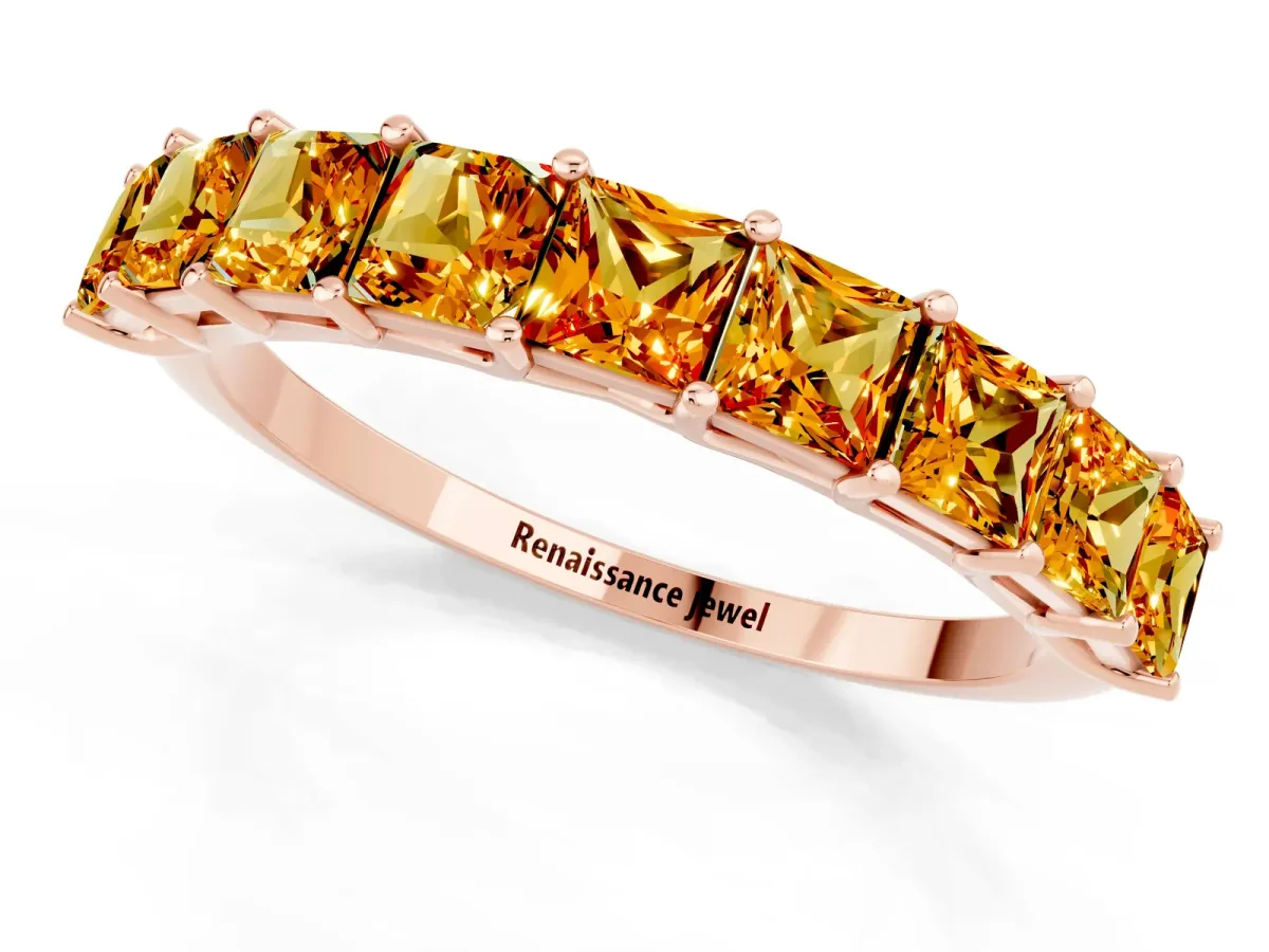 Princess Cut Citrine Channel-Set Eternity Band with Prong Setting Rose gold