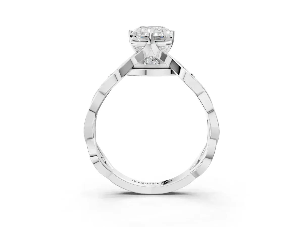 Radiant Cut Solitaire Twist Band with Leaf Prong Setting Platinum