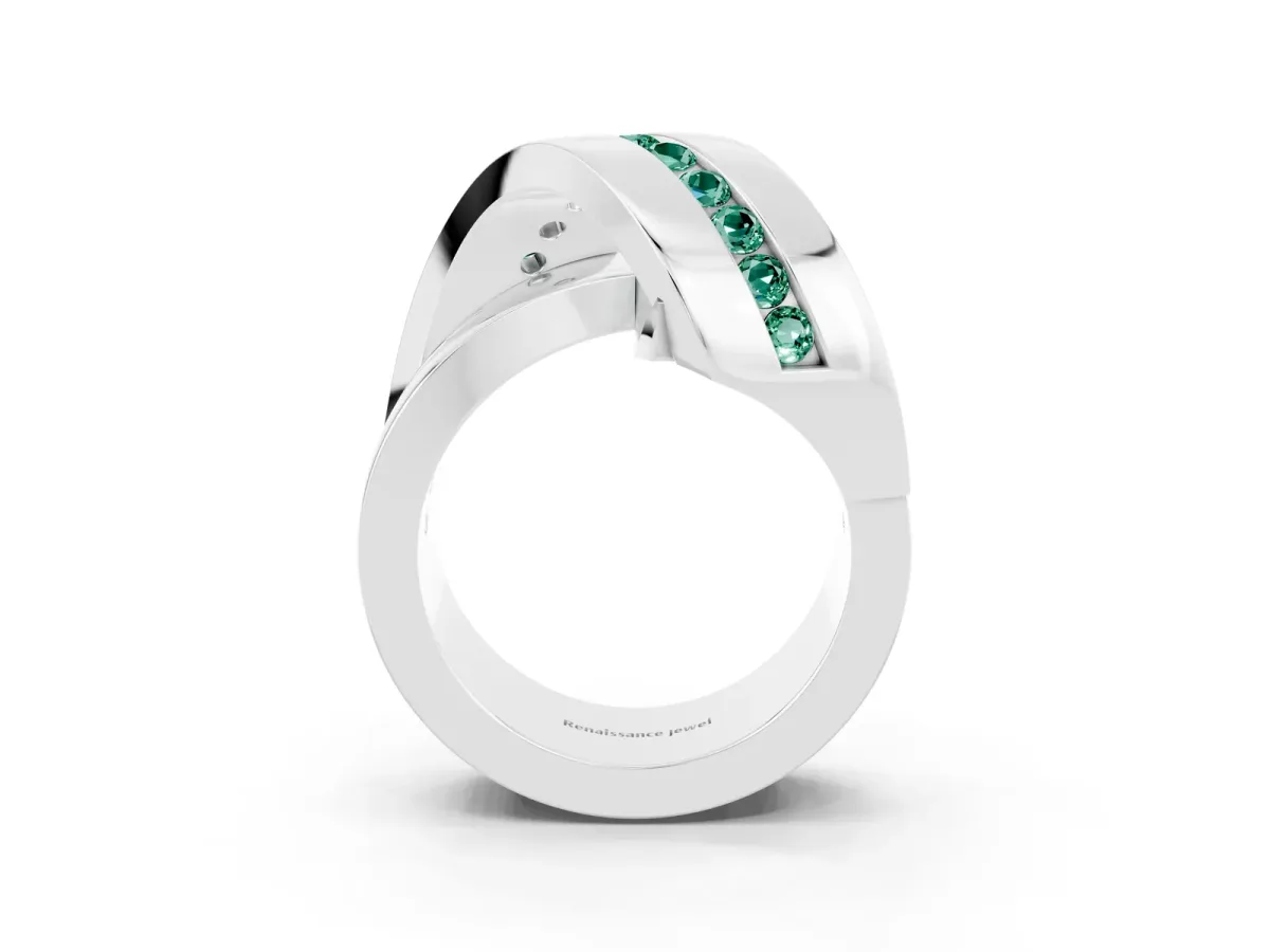 Pavé Round Green Sapphire Crossover Band with Channel Setting Platinum