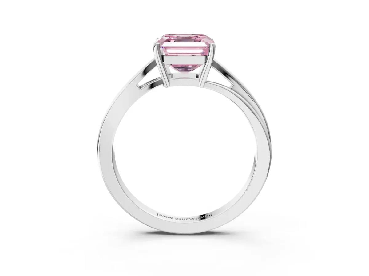 Fancy Pink Asscher Cut Cut Solitaire Twist Band Ring with Four-Prong Setting Platinum