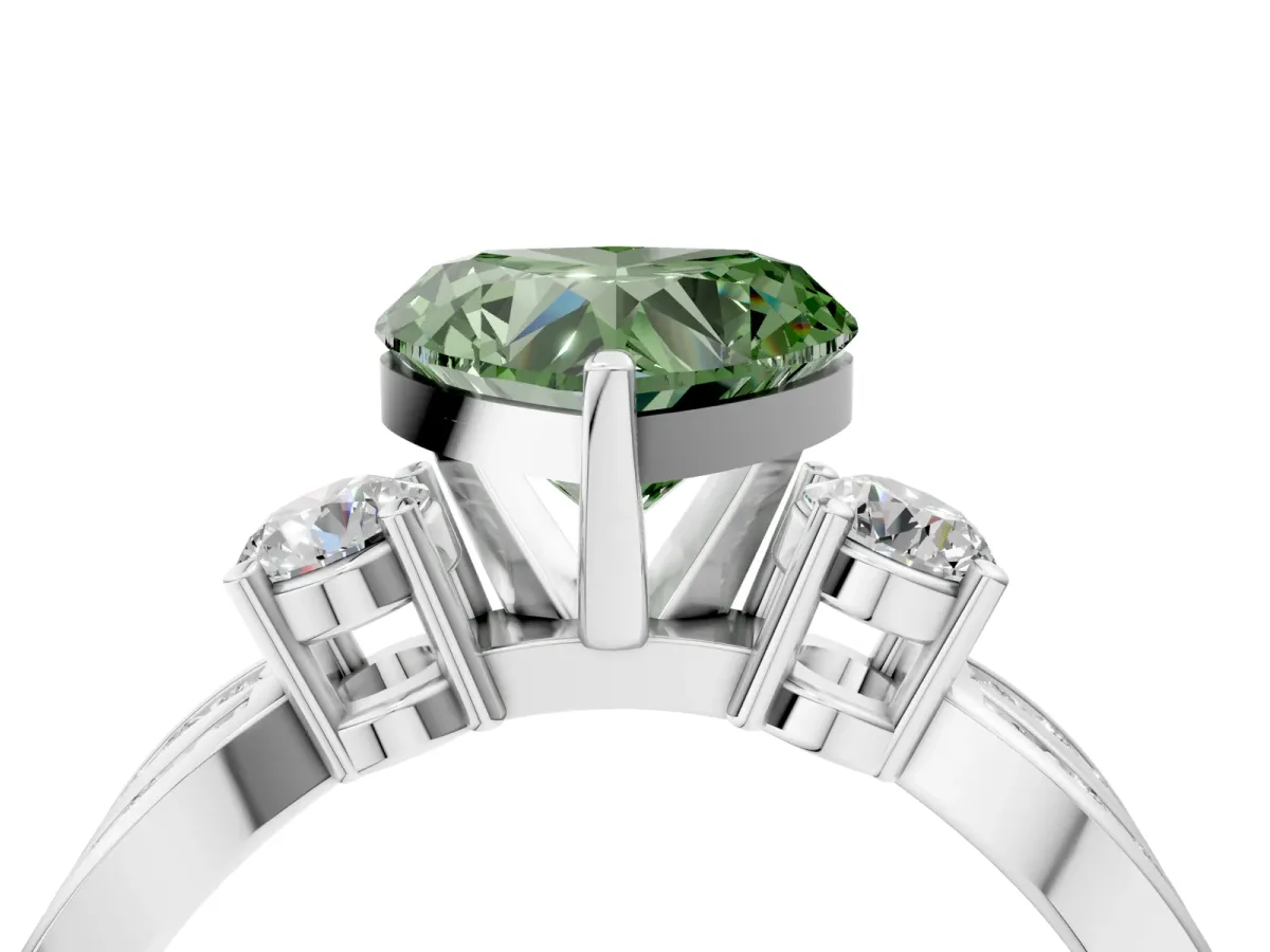Fancy Green Three-Stone Heart Cut Cut Diamond Twist Band with Prong Setting Platinum
