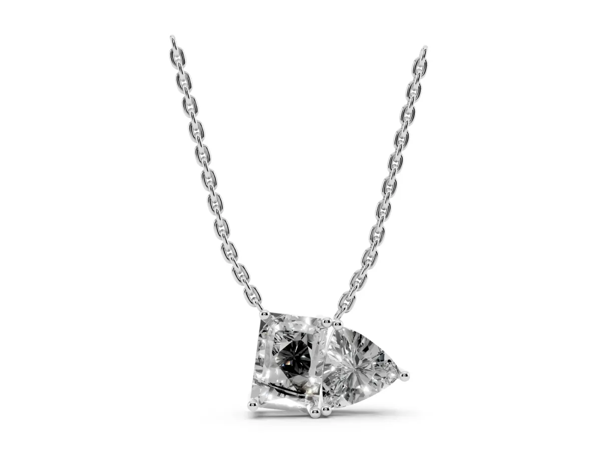 Radiant and Trillion Diamond Two-Stone Pendant with Prong Setting White gold
