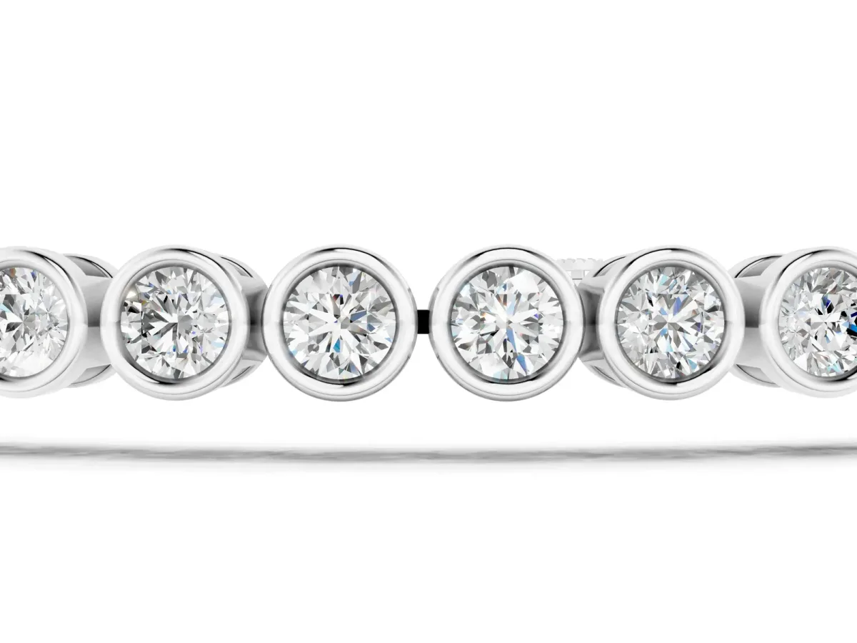 Bezel Set Round Diamond Tennis Bracelet with Box Clasp White gold