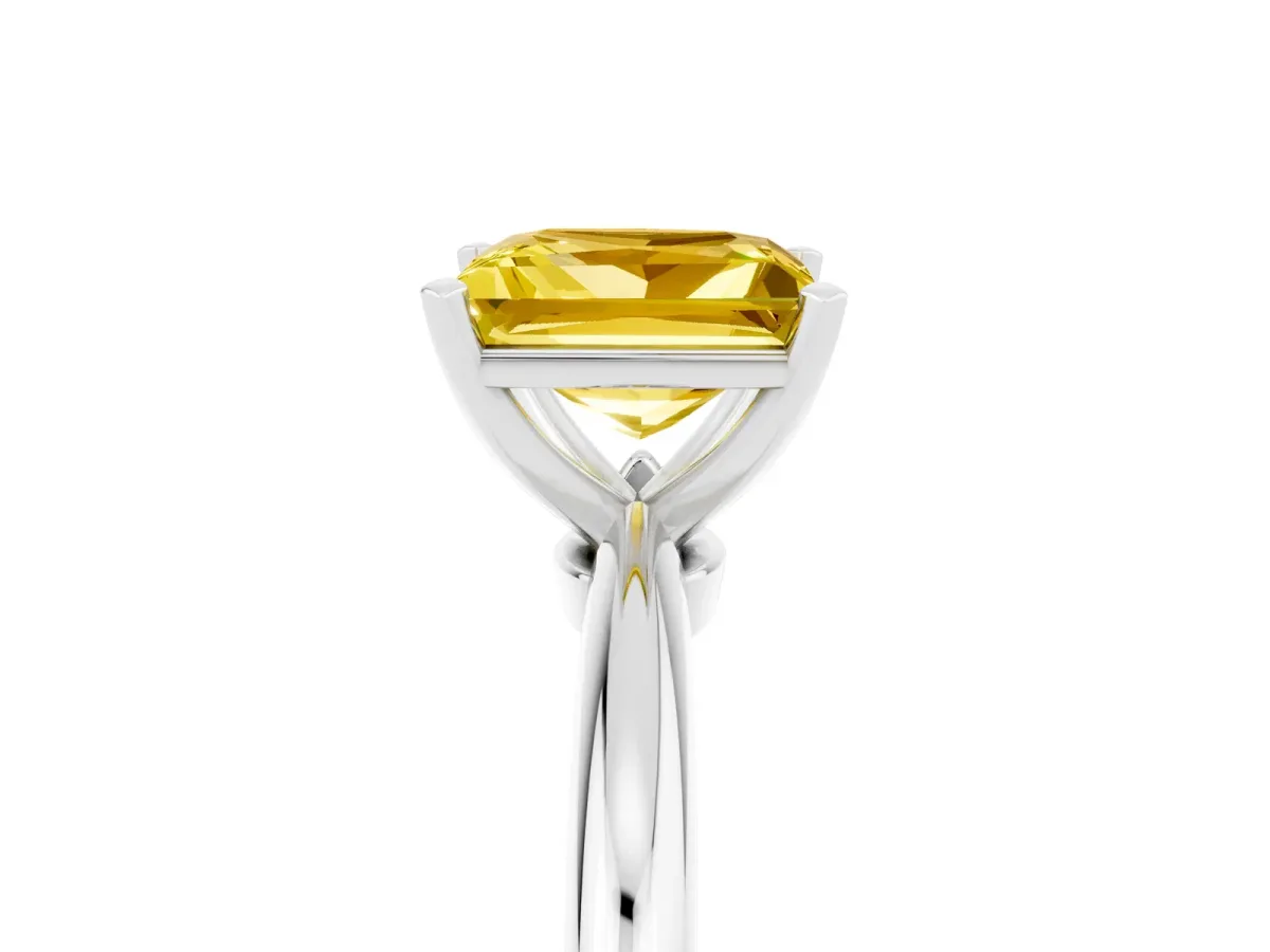 Princess Cut Yellow Sapphire Solitaire Ring with Six-Prong Setting and Classic Band Silver