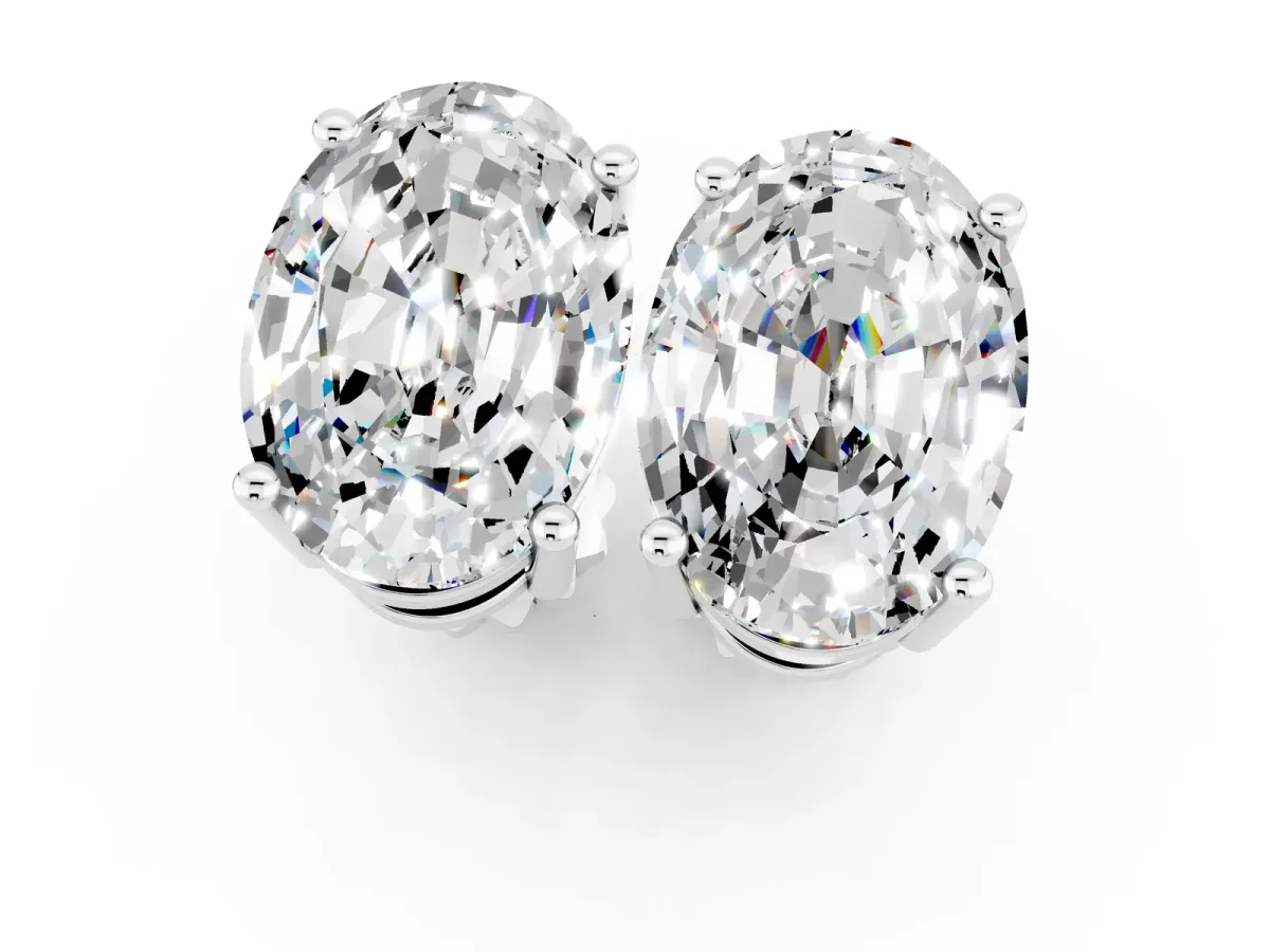 Oval Cut Moissanite Stud Earrings Silver