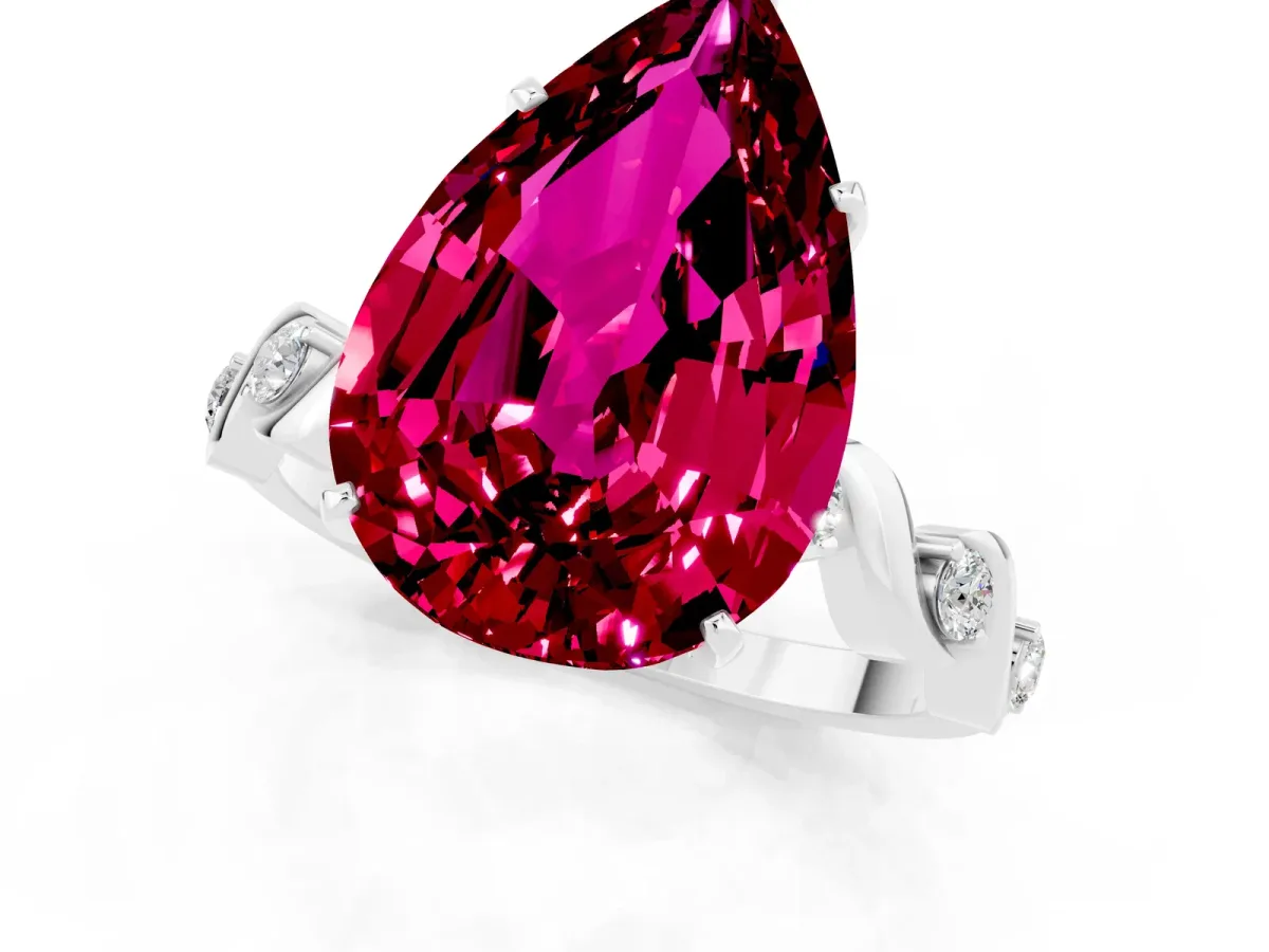 Pear Cut Garnet Solitaire Twisted Band with Round Accents and Prong Setting Silver