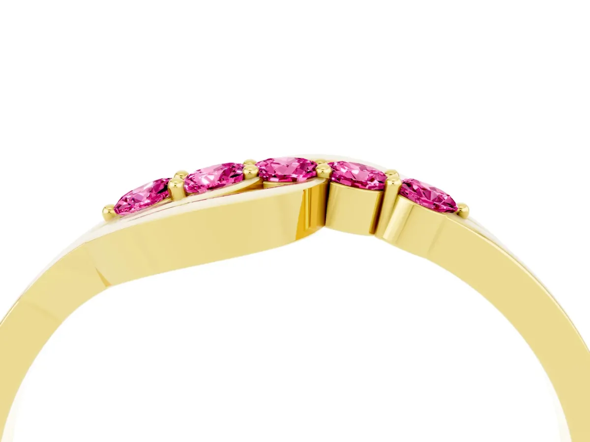 Five-Stone Round Pink Sapphire Crossover Band with Prong Setting Yellow gold