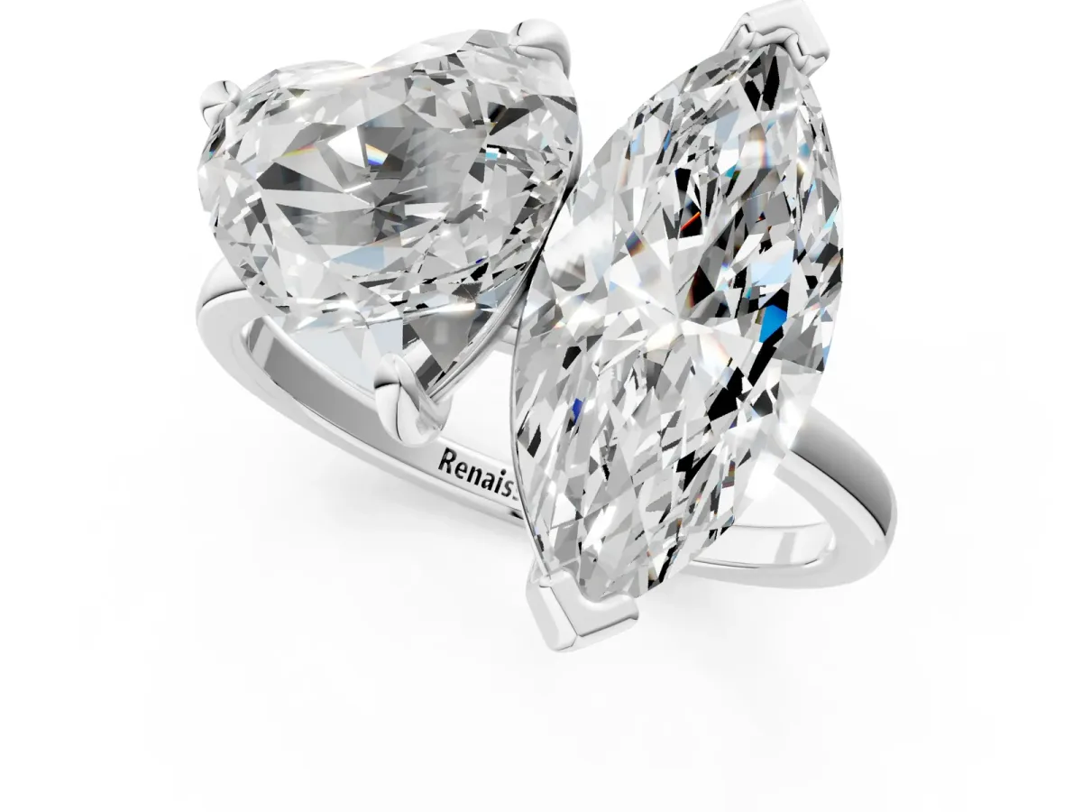 Heart and Marquise Toi Moi Ring with Prong Setting and Plain Band Silver