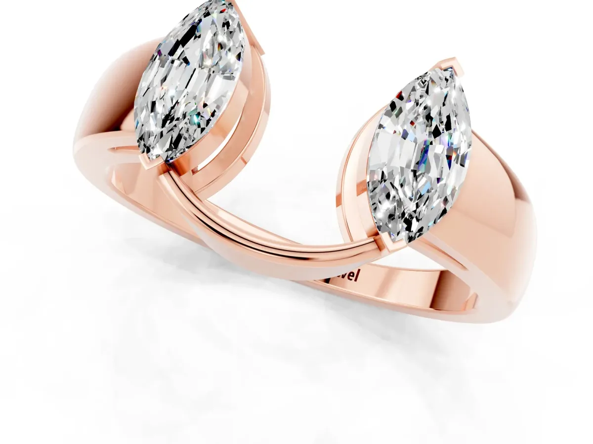 Marquise Moissanite Open Band Ring with Tension Setting Rose gold