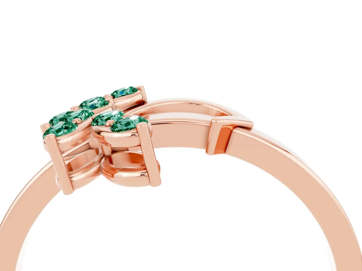 Marquise Green Sapphire Cluster Bypass Ring with Prong Setting Rose gold