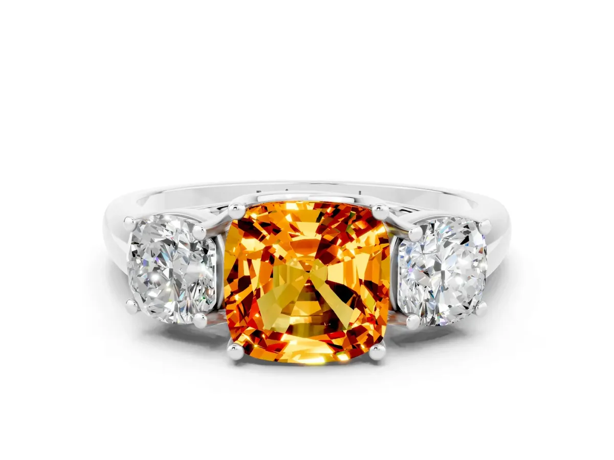 Three-Stone Cushion Cut Citrine Engagement Ring with Prong Setting White gold