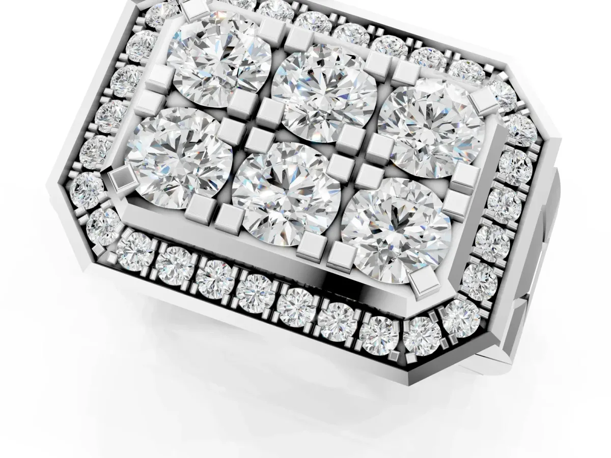 Round Diamond Cluster Halo Mens Ring White gold