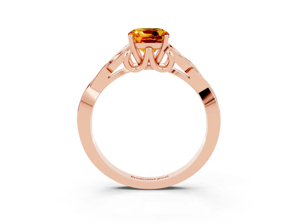 Cushion Cut Citrine Solitaire Celtic Knot Ring with Four-Prong Setting Rose gold