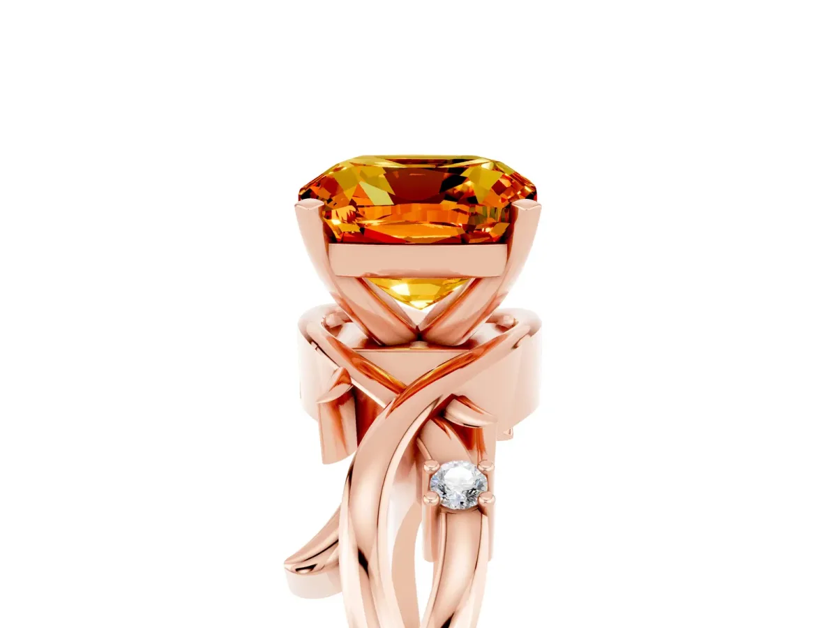 Cushion Cut Citrine Solitaire Ring with Twisted Band and Prong Setting Rose gold