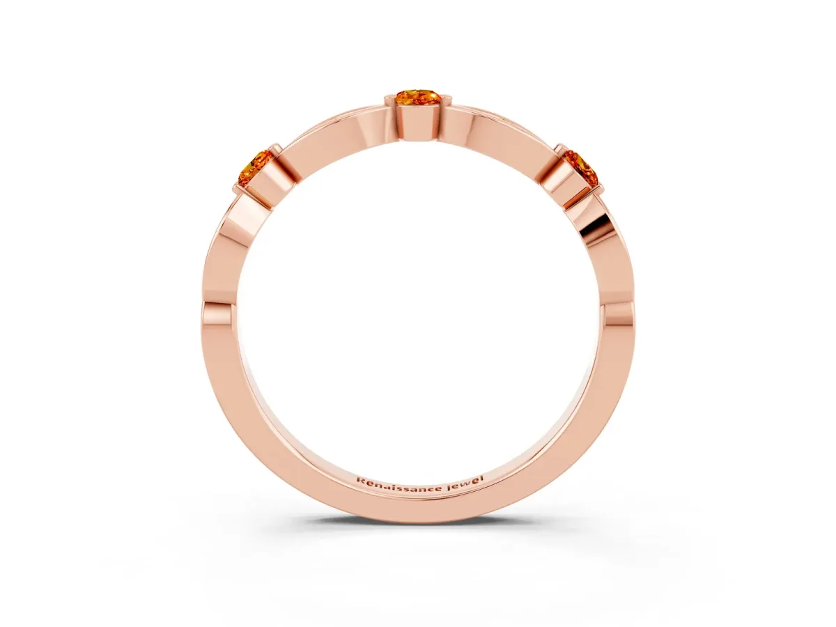 Marquise and Round Citrine Milgrain Band with Bezel Setting Rose gold