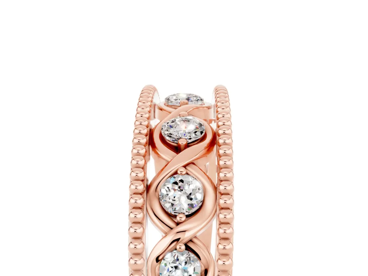 Round Moissanite Twist Milgrain Band with Bezel Setting Rose gold