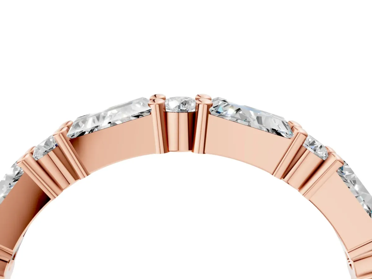 Baguette and Round Diamond Bar Setting Half Eternity Band with Prong Setting Rose gold