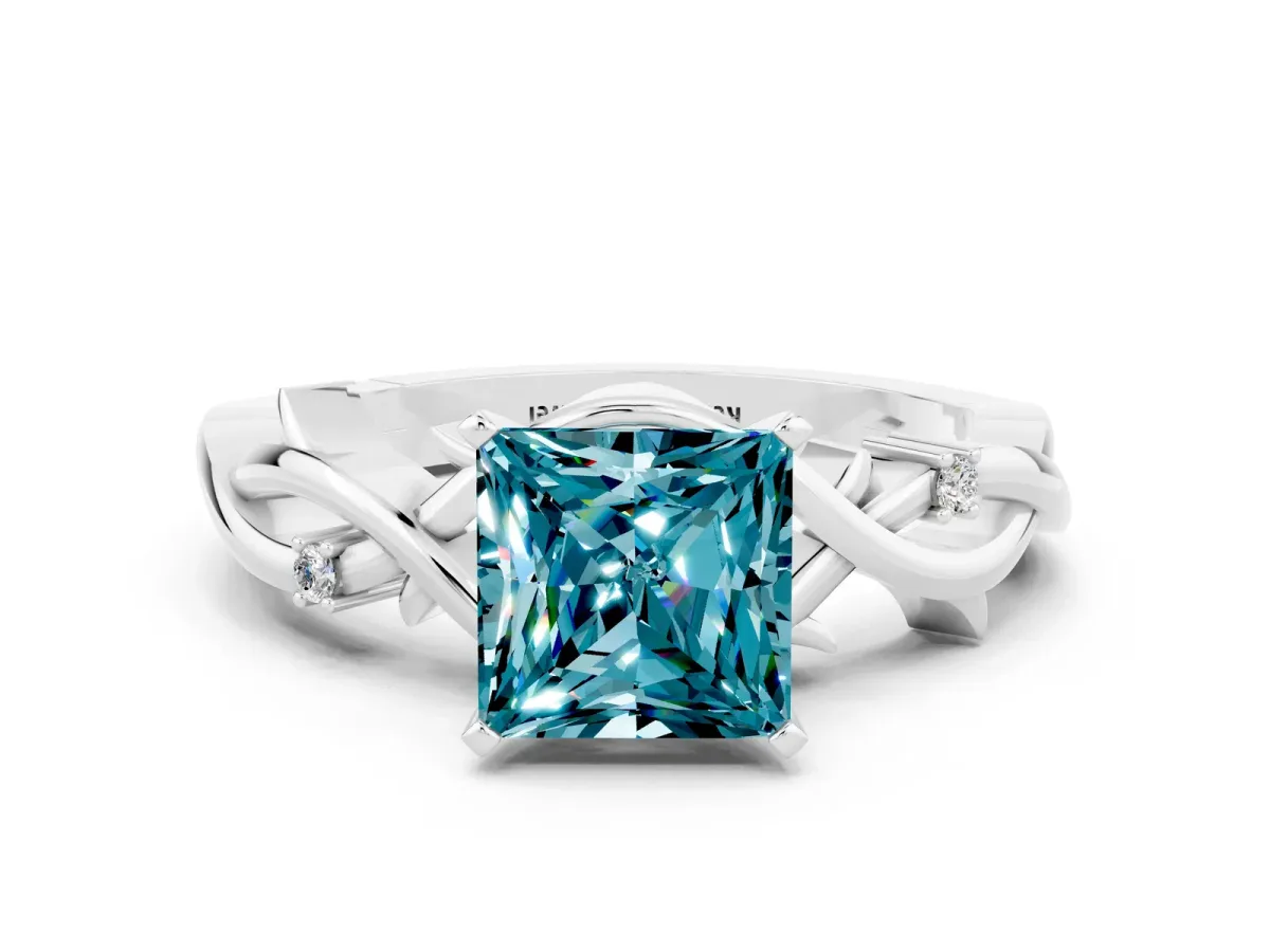 Princess Cut Blue Topaz Solitaire Ring with Twisted Band and Prong Setting Silver