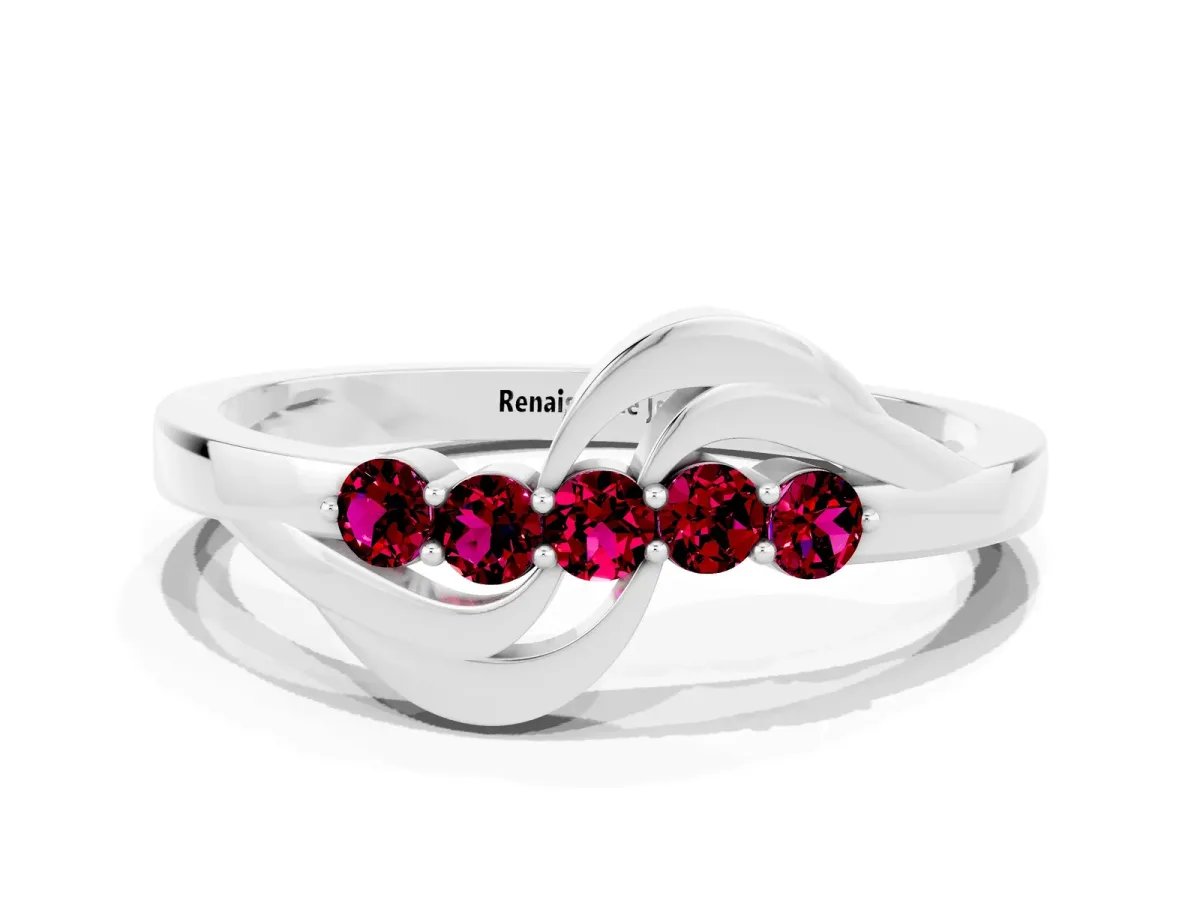 Five-Stone Round Garnet Crossover Band with Prong Setting Silver
