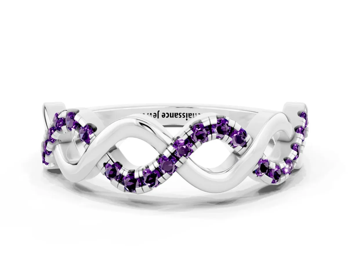 Twist Infinity Round Amethyst Band with Pavé Setting White gold