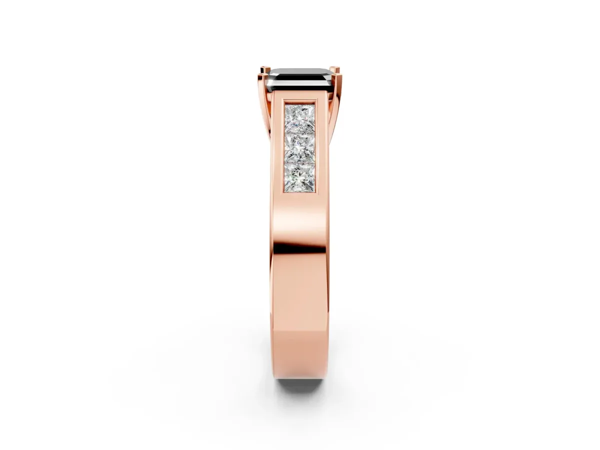Fancy Black Asscher Cut Cut Channel Set Solitaire Ring with Four-Prong Setting Rose gold