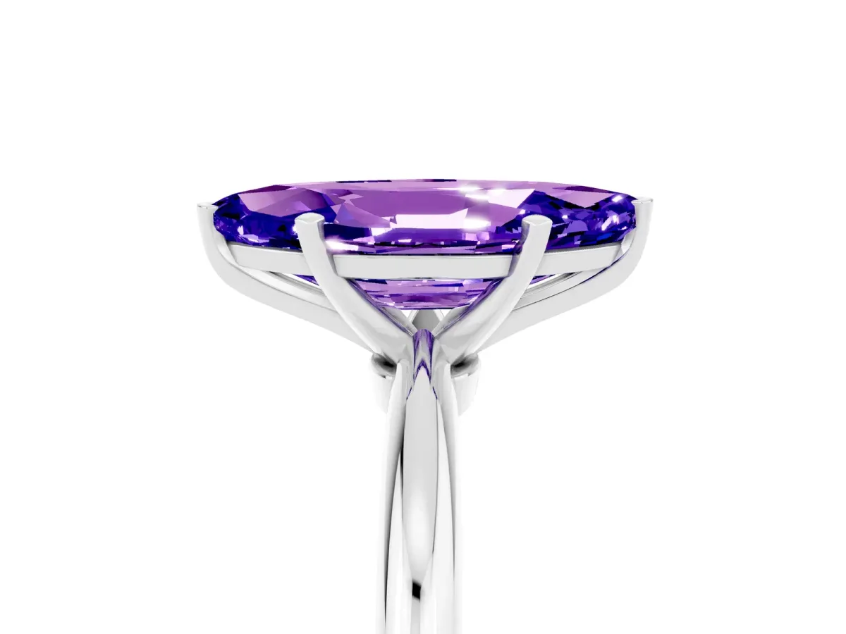 Marquise Cut Tanzanite Solitaire Ring with Six-Prong Setting and Classic Band Silver