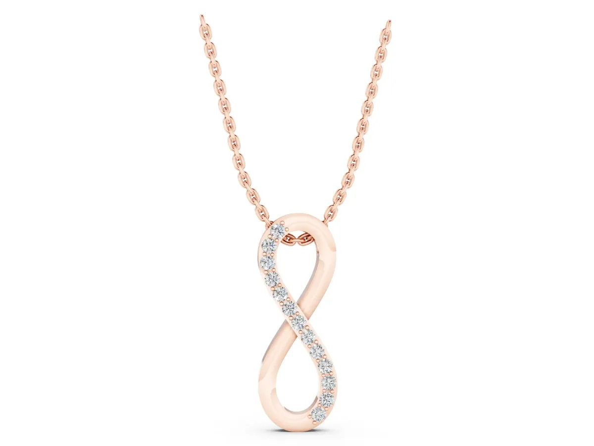 Infinity Pendant with Round Brilliant Diamonds in Pavé Setting Rose gold