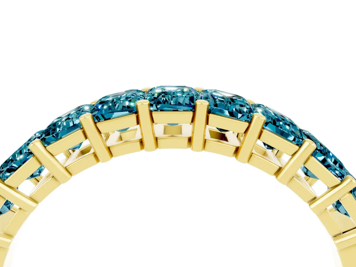 Emerald Cut Blue Topaz Prong-Set Eternity Band Yellow gold