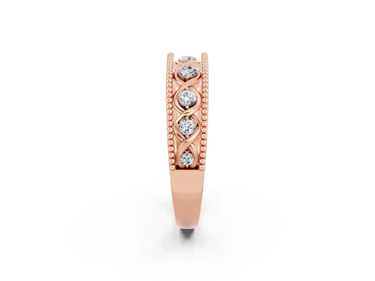 Round Moissanite Twist Milgrain Band with Bezel Setting Rose gold