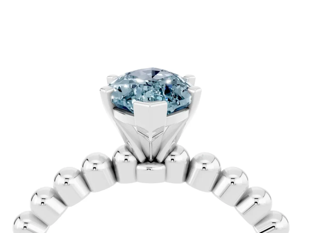 Marquise Cut Aquamarine Solitaire Ring with Beaded Band and Prong Setting Silver