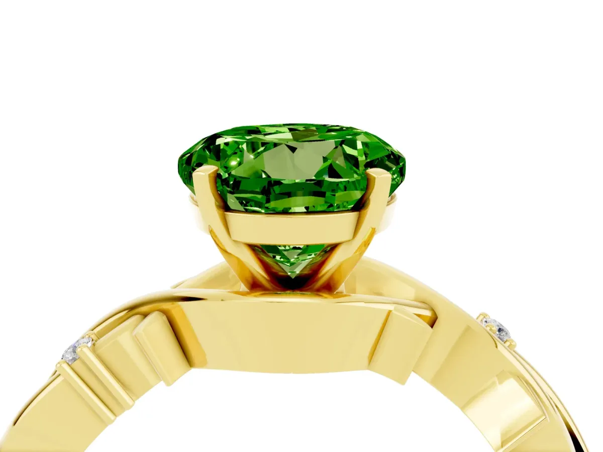 Round Cut Peridot Solitaire Ring with Twisted Band and Prong Setting Yellow gold