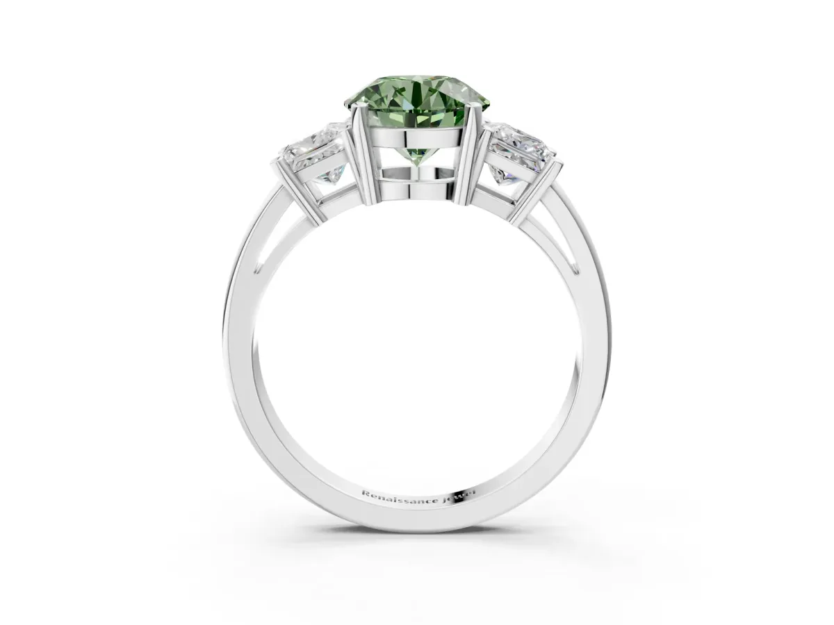 Fancy Green Three-Stone Round Cut Cut Solitaire Ring with Prong Setting White gold