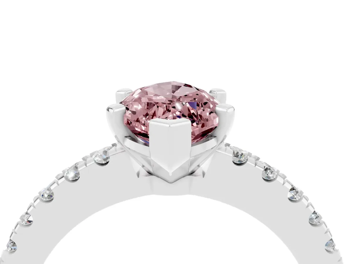 Marquise Cut Solitaire Morganite with Pavé Band and Four-Prong Setting Silver
