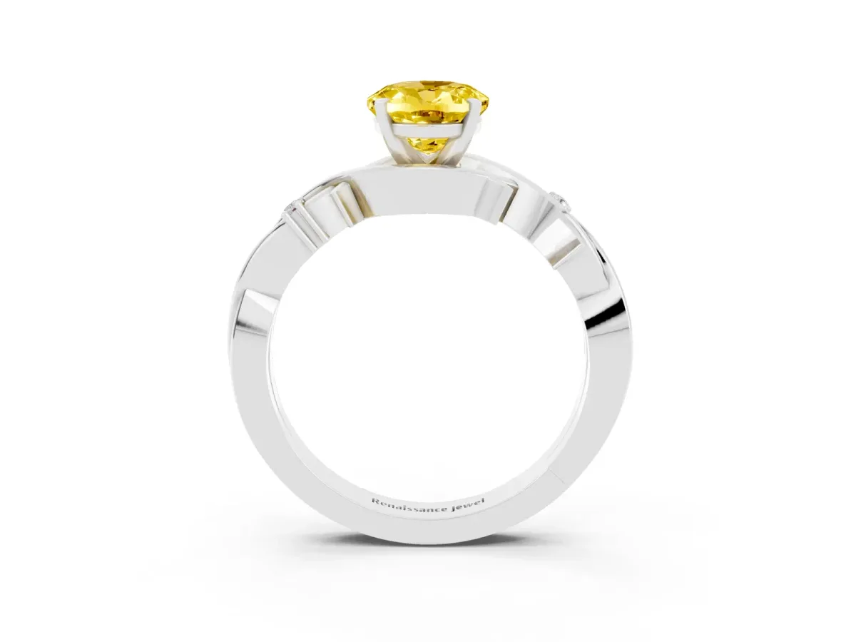Oval Cut Yellow Sapphire Solitaire Ring with Twisted Band and Prong Setting Silver