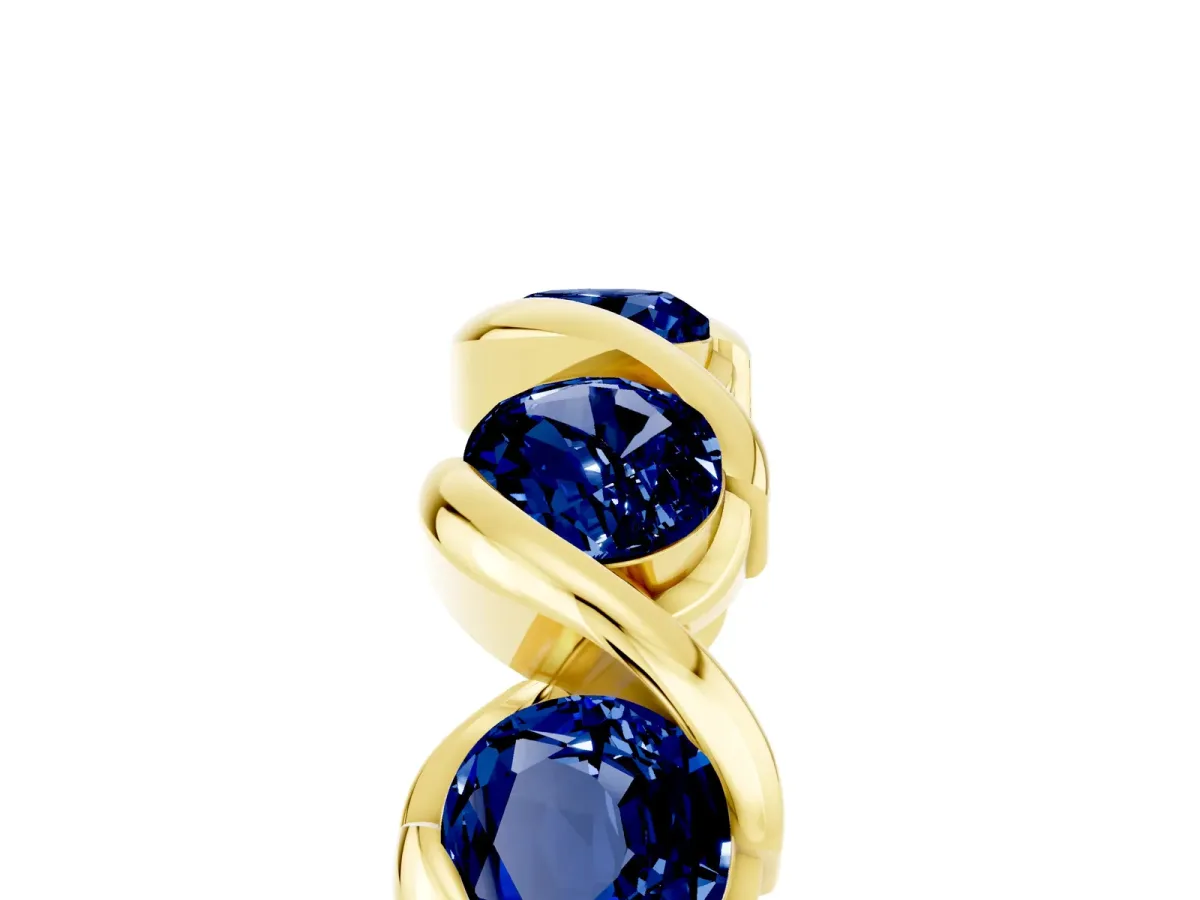 Round Blue Sapphire Wave Band with Channel Setting and Shared Prongs Yellow gold