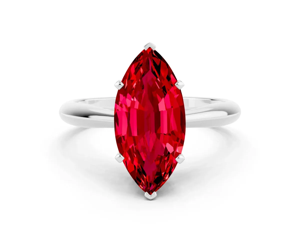 Marquise Cut Ruby Solitaire Engagement Ring with Cathedral Setting and Four-Prong Mount White gold
