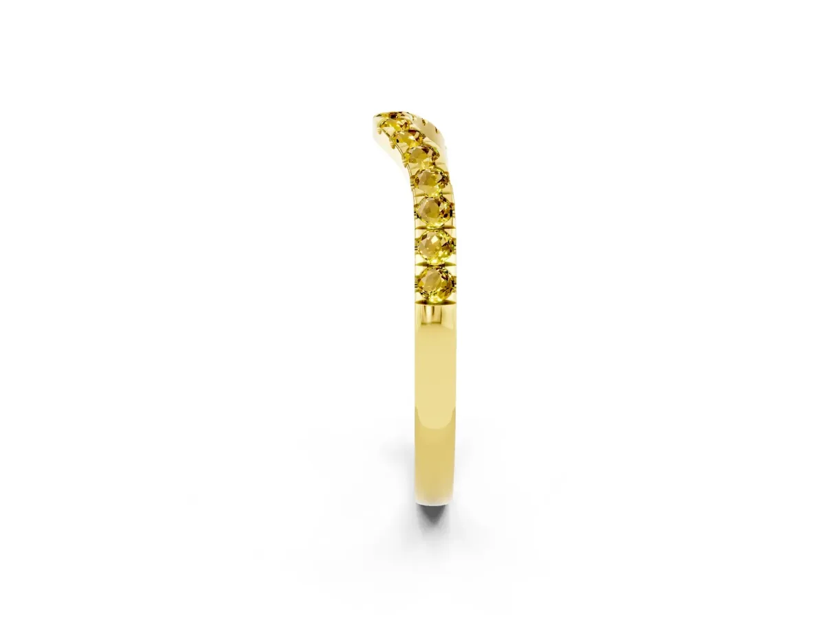 Curved Pavé Round Yellow Sapphire Wedding Band with Shared Prong Setting Yellow gold