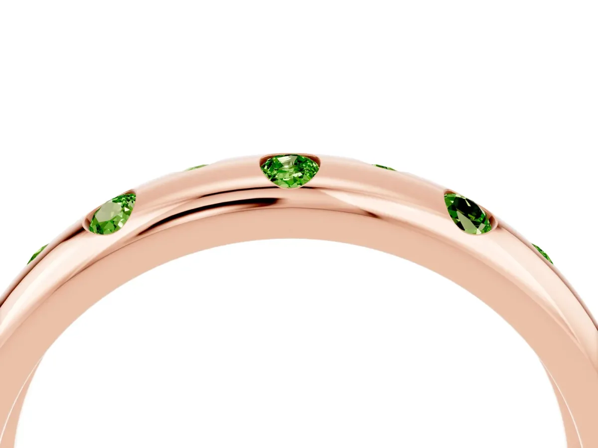 Round Peridot Flush-Set Comfort Fit Band Rose gold