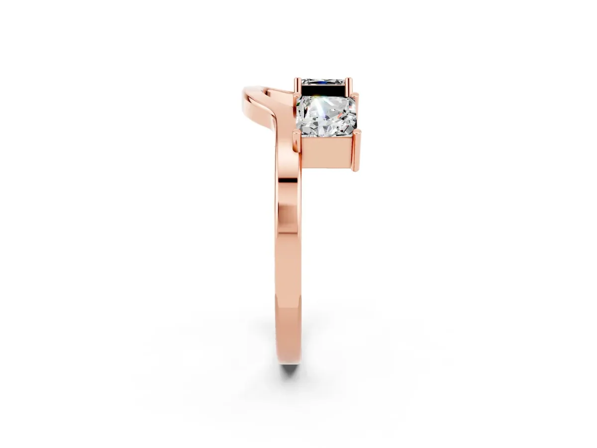 Princess Cut Moissanite Two-Stone Open Band Ring with Four-Prong Setting Rose gold