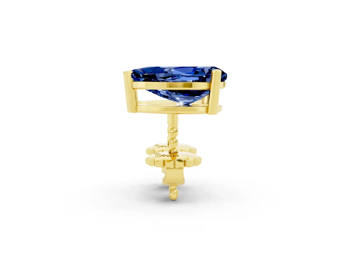 Pear Cut Blue Sapphire Stud Earrings Yellow gold