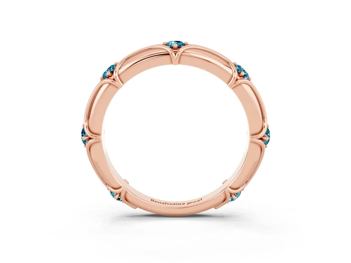 Round Blue Topaz Prong Set Milgrain Eternity Band Rose gold