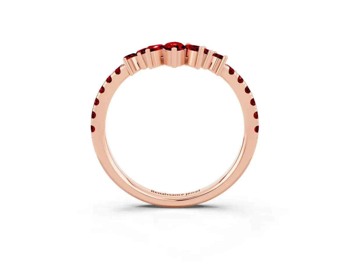 Chevron Marquise and Round Ruby Open Band with Prong Setting Rose gold