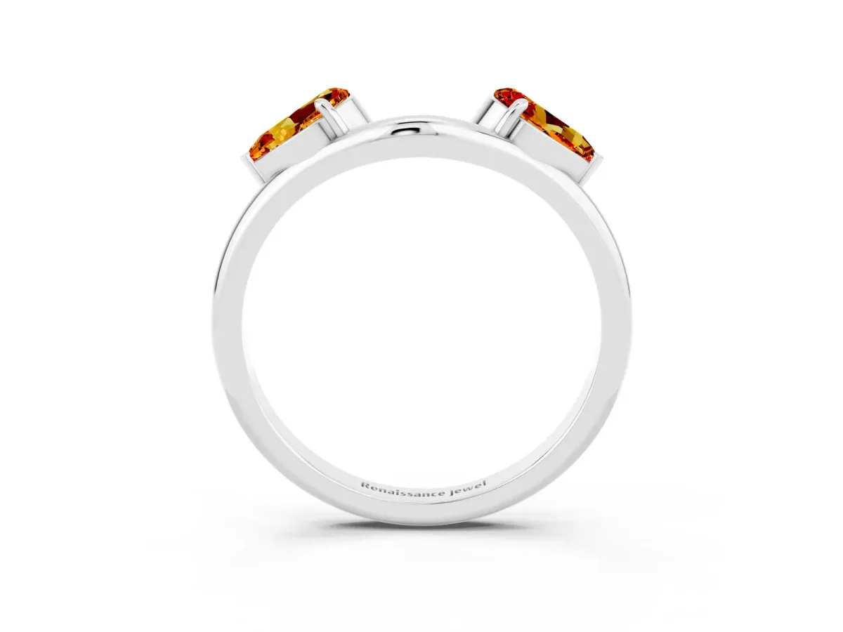 Two-Stone Pear Citrine Bypass Ring with Prong Setting Platinum